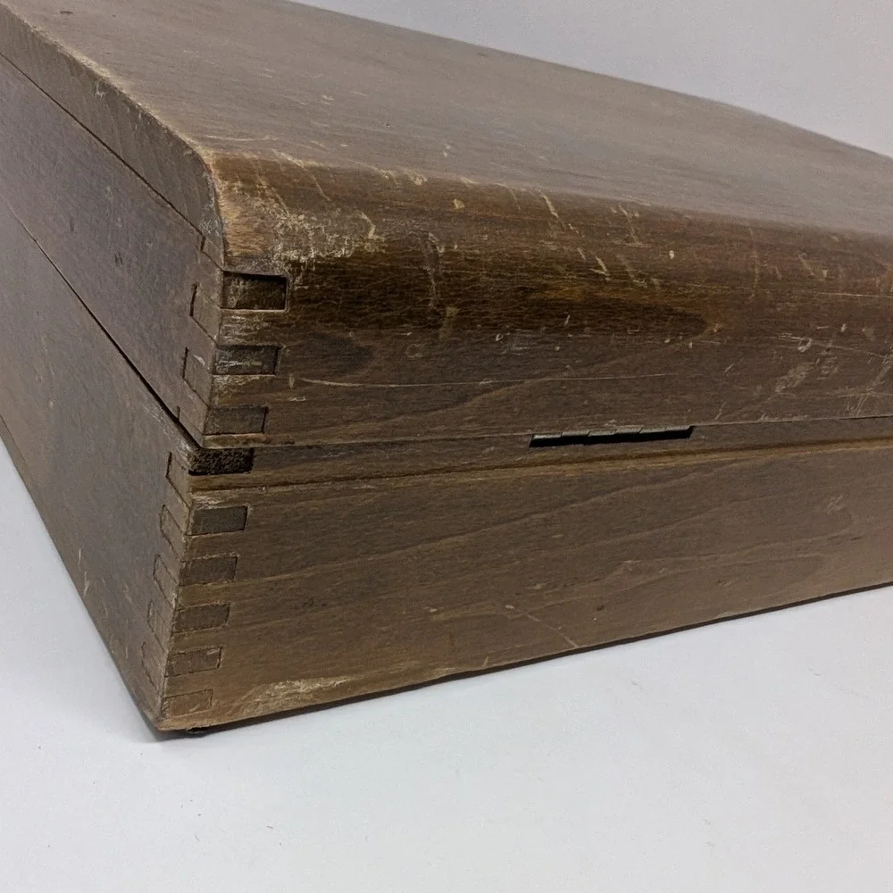 Vintage Art Nouveau Waterfall Front Anti Tarnish Wood Silverware Storage Box